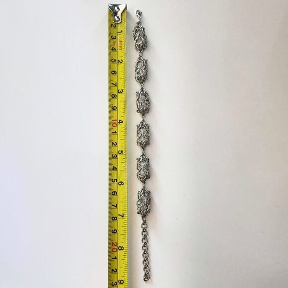 Elegant antique style chainmaille caged beads chunky silver bracelet - Picture 5 of 9